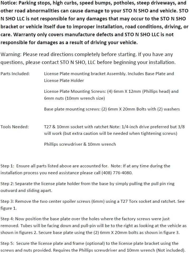STO N SHO Front License Plate Bracket Compatible with 2020-2022 Ford Mustang Shelby GT500