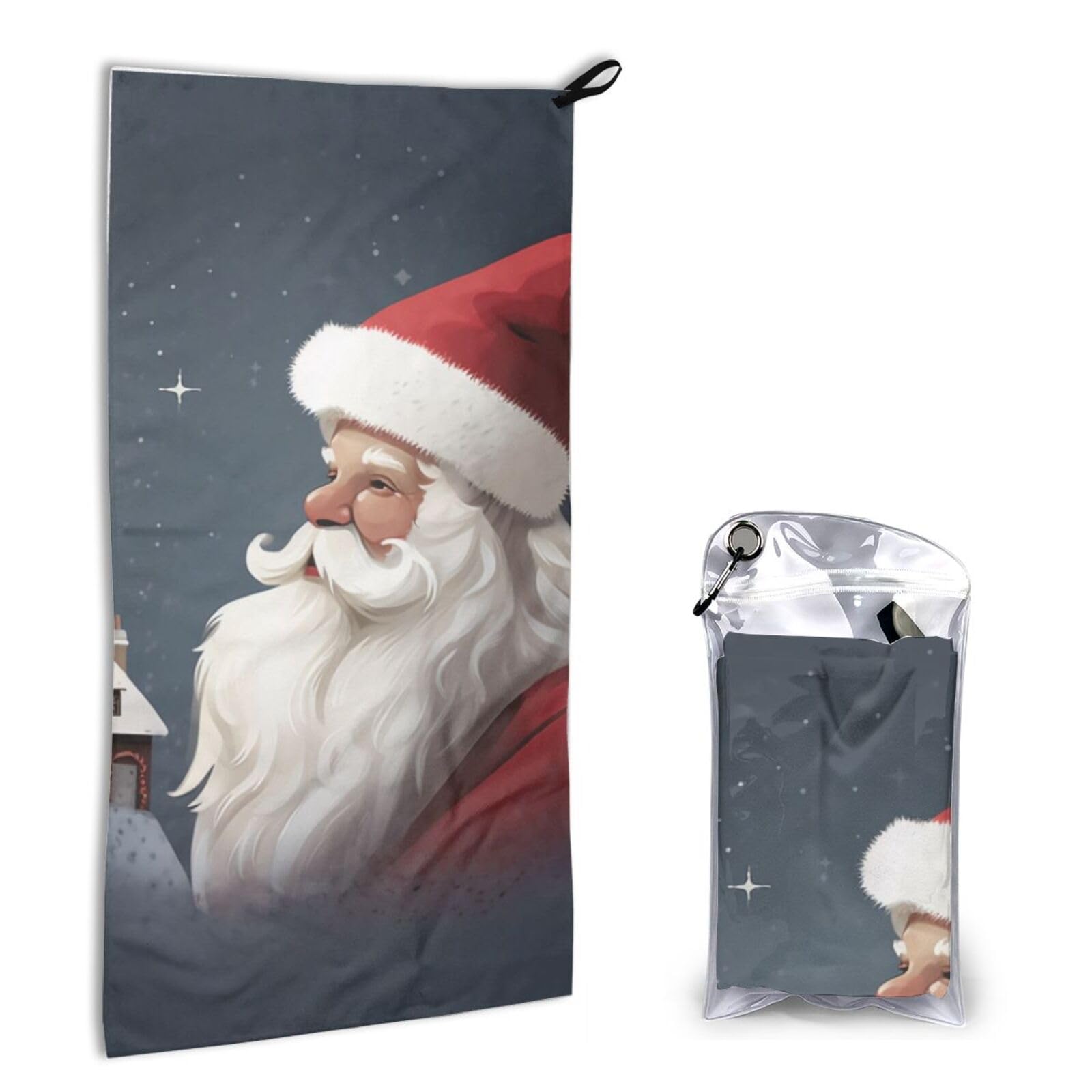 BWWHCCTI Quick Dry Hand Towel With Bag - Santa Claus Printed Super Absorbent Face Cloth Microfiber Travel Sports Towels 40x80cm