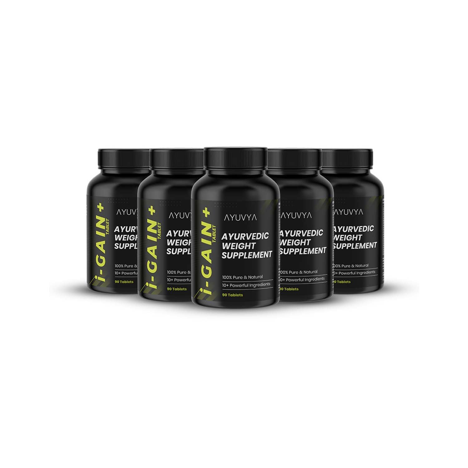 ayuvya i-Gain+ - New & Improved Ayurvedic Weight Gainer Formula|Supports Digestion & Muscle Mass|100% Ayurvedic|Pack of 5 count, 90 capsules