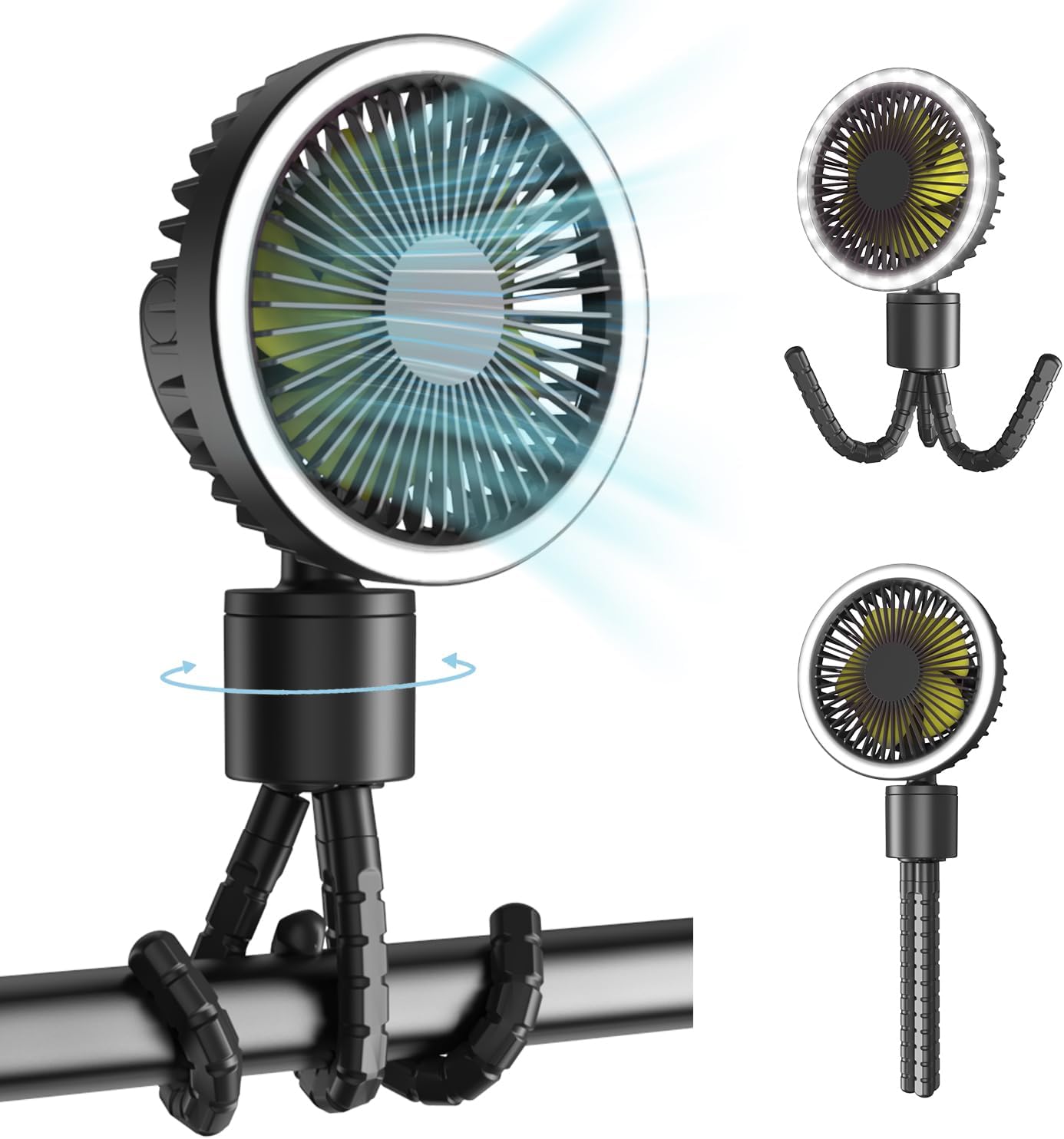 Baby Portable Stroller Fan,Auto Oscillating Fan,3 LED Modes,USB Rechargeable,Silent 360° Rotate,Tripod Clip-on Fan with 3 Speeds,10 Hours of Use,Handheld Cooling Fan for Car Seat Travel Tent Baby Portable Stroller Fan,Auto Oscillating Fan,3 LED Modes,USB Rechargeable,Silent 360° Rotate,Tripod Clip-on Fan with 3 Speeds,10 Hours of Use,Handheld Cooling Fan for Car Seat Travel Tent