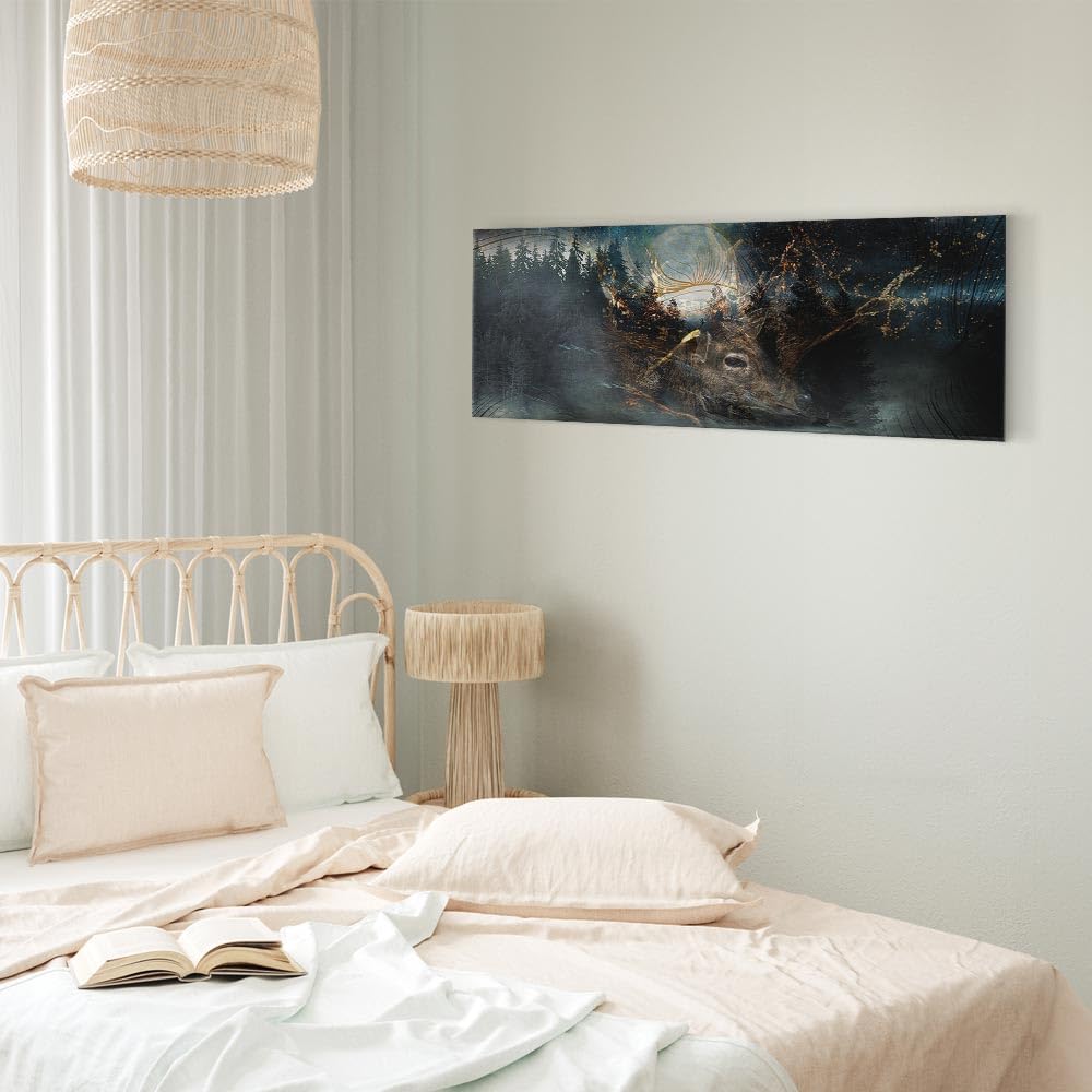 murando - Quadro Fonoassorbente Cervo Bosco Mistico Cervo 120x40 cm 1 Pezzo - Canvas - Quadri Acustici XXL Grandi - Pannelli Fonoassorbenti Decorativi - Decorazione da Parete Soggiorno - g-C-10128-b-a