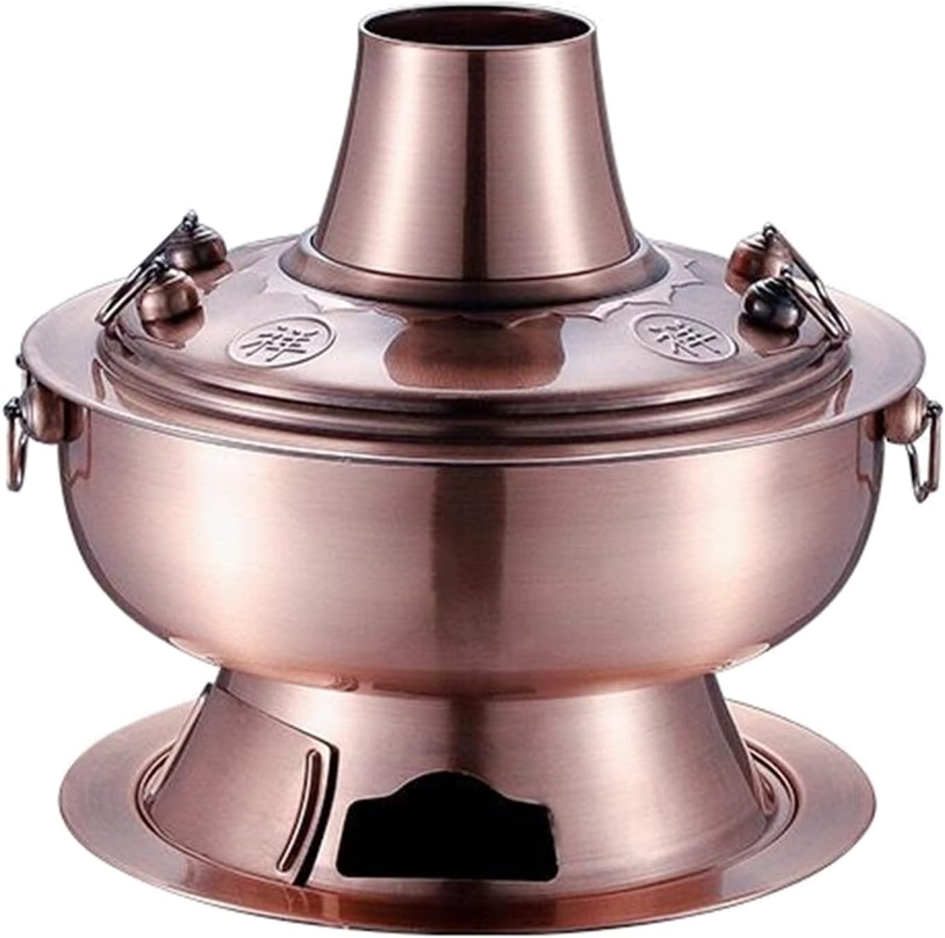 NGDFGR Traditional Chinese Copper Hot Pot,Vintage Copper Hot Pot Charcoal Shabu Shabu Hot Pot Pan Stainless Steel Chinese Cooker Traditional Soup Pot Cookware With Chimney Party,Red Copper-36cm