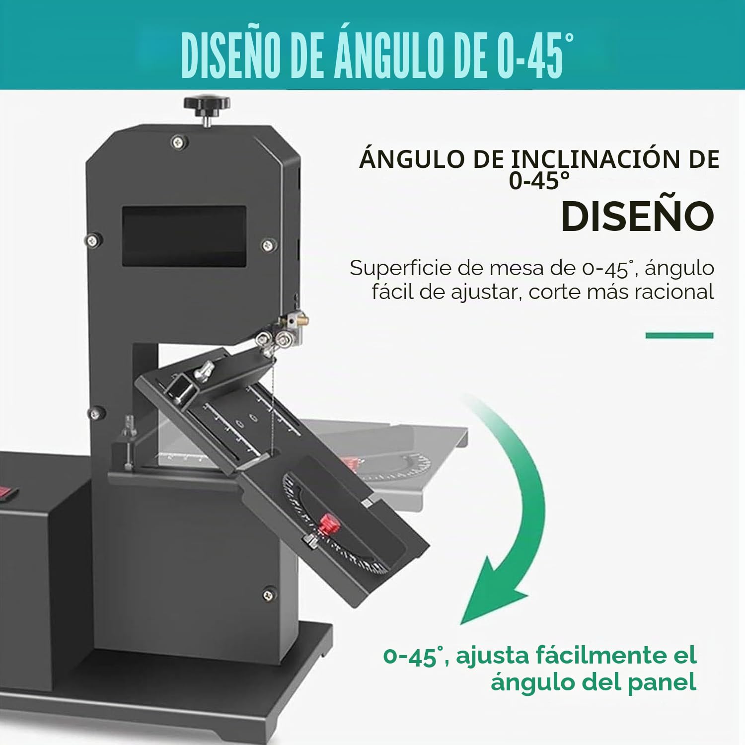 Sierra de Cinta para Carpintería 800W de Mesa - Altura de Corte 70 mm con Mesa Metálica Inclinable 0-45°,Realiza Cortes Rectos,Curvos y Multíángulo para Madera y Metal