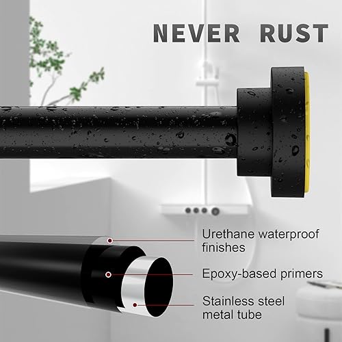 Miniatura 4 de Barra de cortina de ducha ajustable de 43 a 78 pulgadas, barra de cortina de tensión de resorte de 1 pulgada de diámetro, sin taladro, barra de