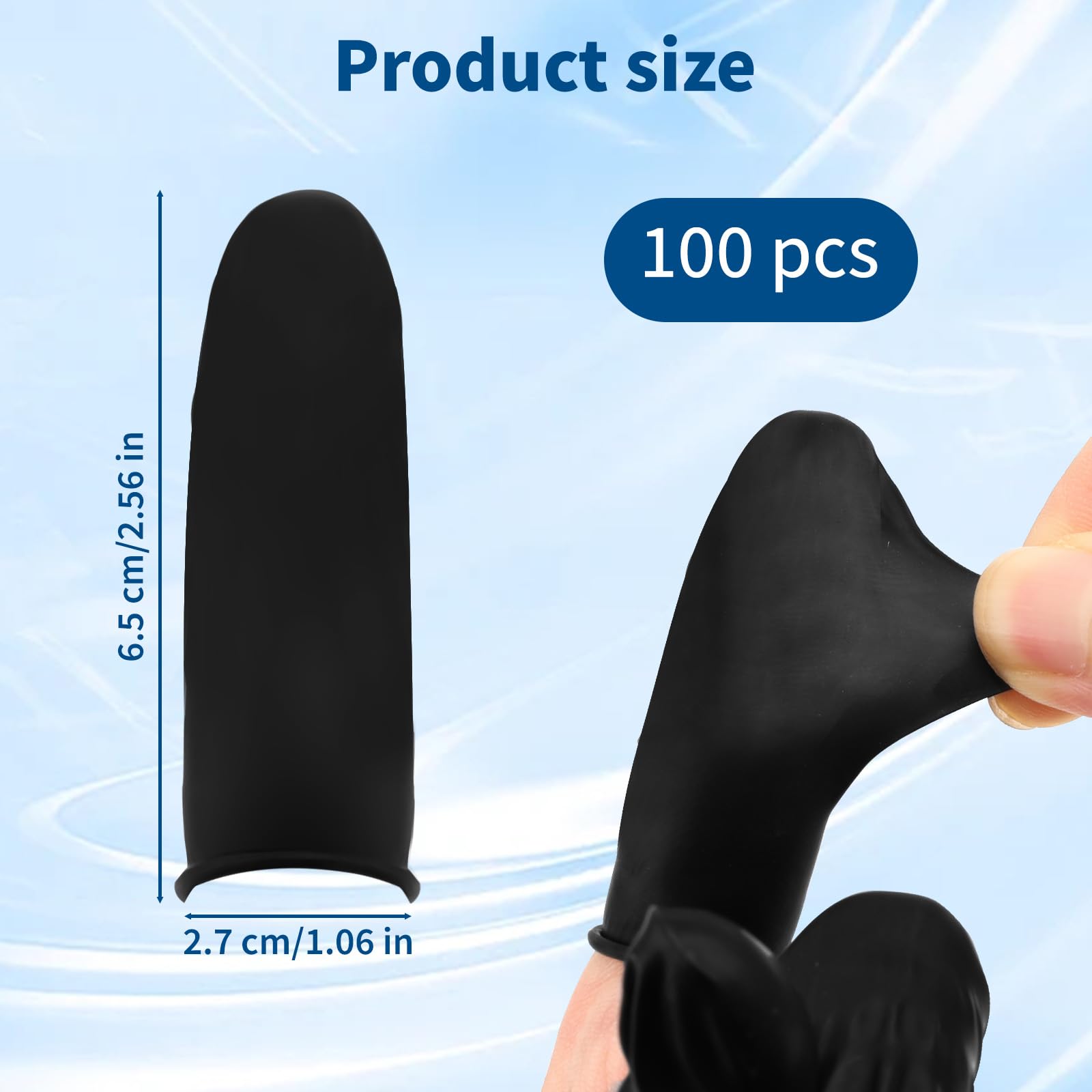 100 protectores desechables de silicona para dedos – Guantes de dedo negros hipoalergénicos para belleza, manicura, masaje y uso industrial