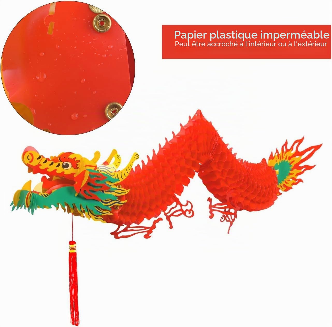 TUPARKA Lot de 12 décorations du Nouvel An chinois : guirlande de dragons, lanternes en papier rouge, guirlande à suspendre pour le Nouvel An lunaire chinois