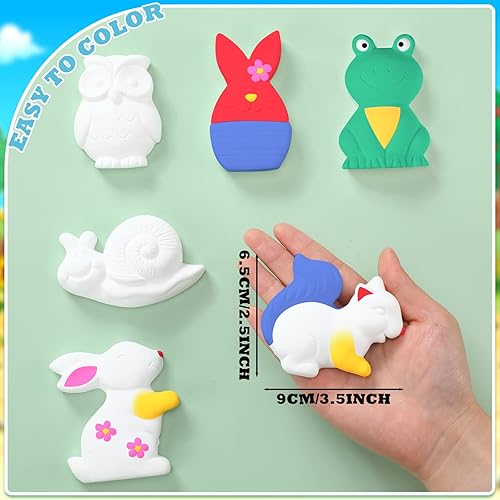 Miniatura 2 de Juego de 12 juegos de arte y manualidades para niños, sin pintar, figuras de cerámica para pintar tus propias figuras con 12 imanes, 2 pinceles y 1