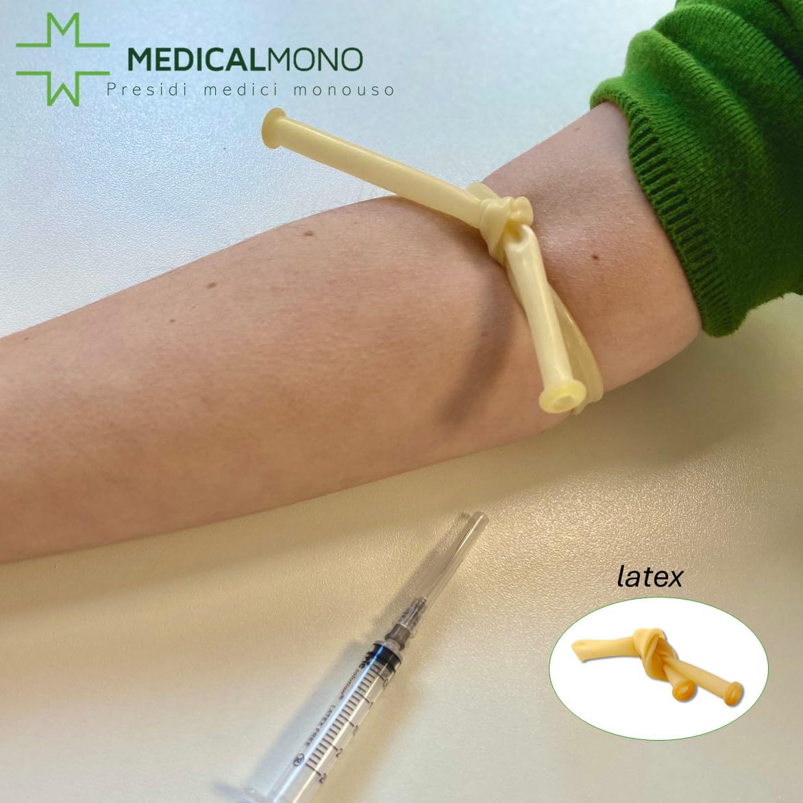 MEDICALMONO - Laccio Emostatico Tubolare In Lattice Con Bordi Arrotolati - 100 Pezzi