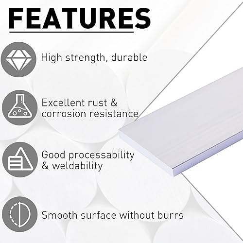 Miniatura 3 de Barra plana cuadrada de aluminio de 6 piezas, 18 pulgadas x 2 pulgadas x 12 pulgadas (12.008 in), placa plana de aluminio 6061 de uso general, stock