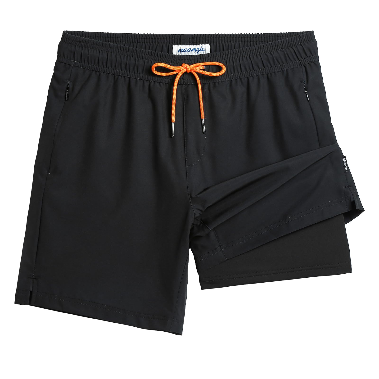 maamgic Men's 4-Way Stretch Swimming Trunks Quick-Drying Swimming Shorts Short Beach Shorts for Beach and Water Sports Reusable, Black-black, M-picture-25