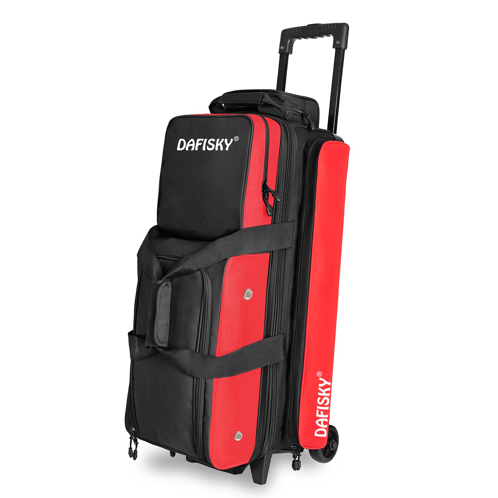 DAFISKY 3 ball bowling bags with wheels, bowling ball bag 3 ball roller with Multiple Pockets Retractable Handle