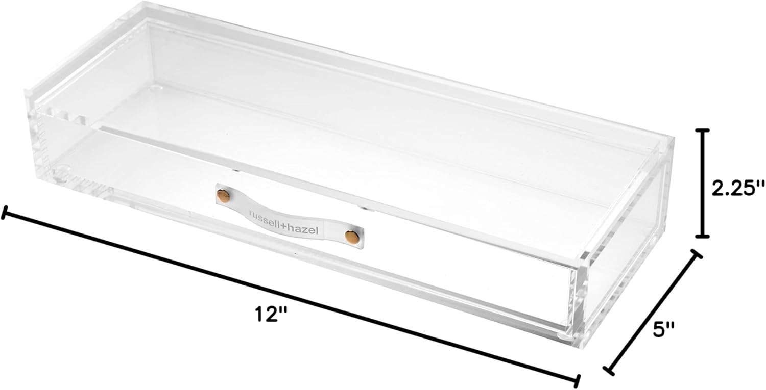 RUSSELL+HAZEL Acrylic Drawer Organizer, Office Supplies, Clear, with Handle, 4.5” x 12” x 2.25” (93924)