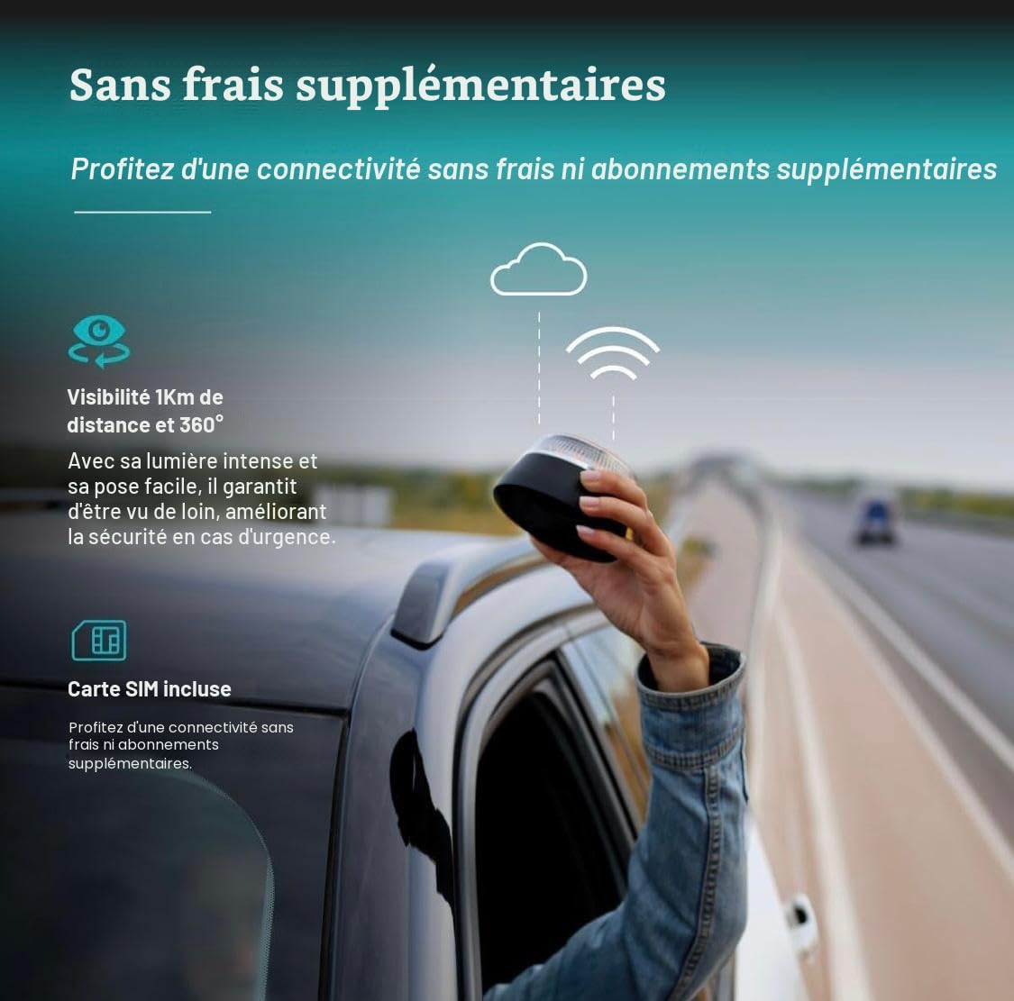 Balise de détresse V-16 – Homologuée DGT – Éclairage LED haute visibilité à 360° – Base magnétique – Sans géolocalisation – Pile incluse – Remplace le triangle