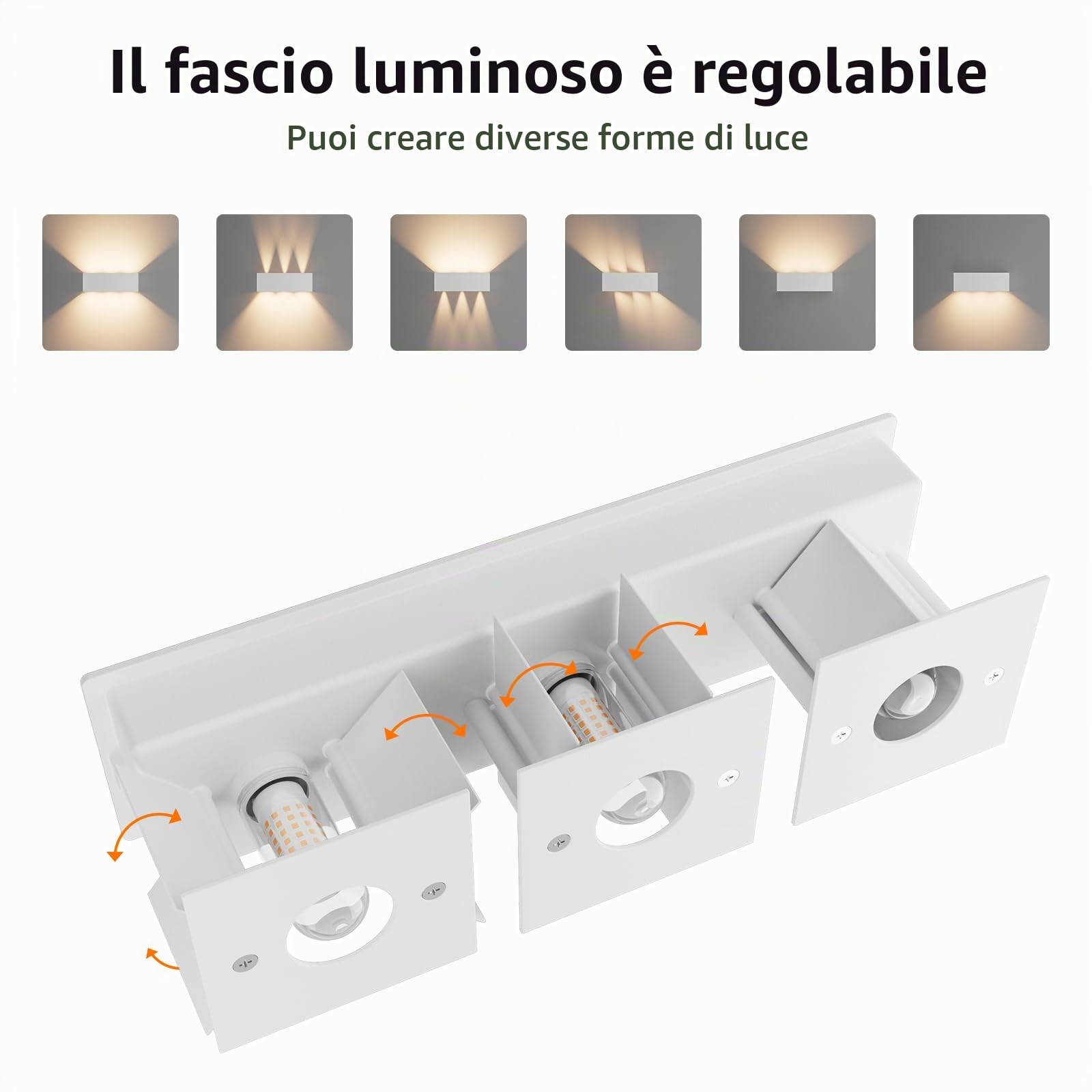 Klighten Applique da Parete per Interni/Esterni Bianco Caldo 3000K G9 Sorgente Luminosa Sostituibile, 27W Lampada da Parete Angolo del Fascio Regolabile Aplique IP54 Impermeabil (Bianco)