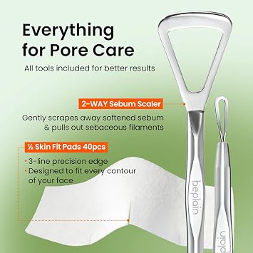 beplain Mung Bean Sebum Softener Set | Blackhead & Whitehead Remover with AHA & PHA | Includes Sebum Removal Tool & Cotton Pads | Pore Care for Smooth Skin | Korean Skincare | 5.07 fl.oz
