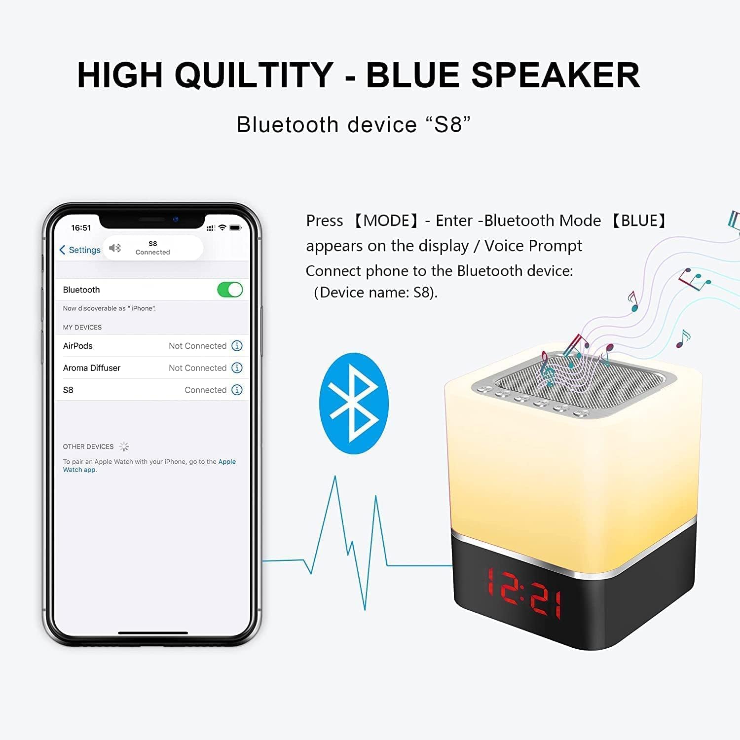 Altavoz Bluetooth con luz nocturna, lámpara de noche de ruido blanco Bebe, altavoz Bluetooth luz nocturna infantil para regalo adolescente niña, niño, mujer, cumpleaños, Navidad