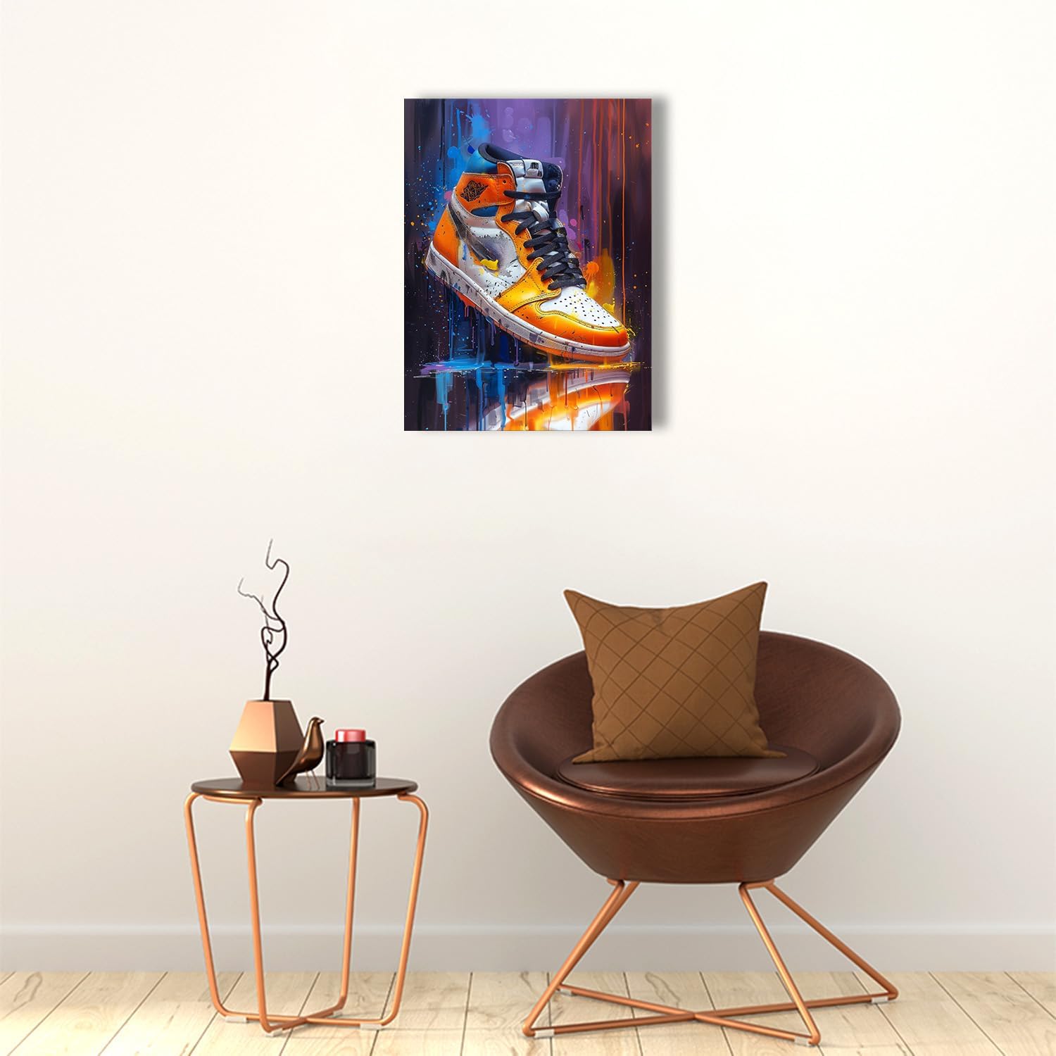 Ypxzzj Graffiti Style Sneaker Canvas Wall Art Sport Basketball Shoe Picture Posters Artwork Modern Urban Sports Prints for Living Room Bedroom Home Decor Framed Ready to Hang(16''x24'')