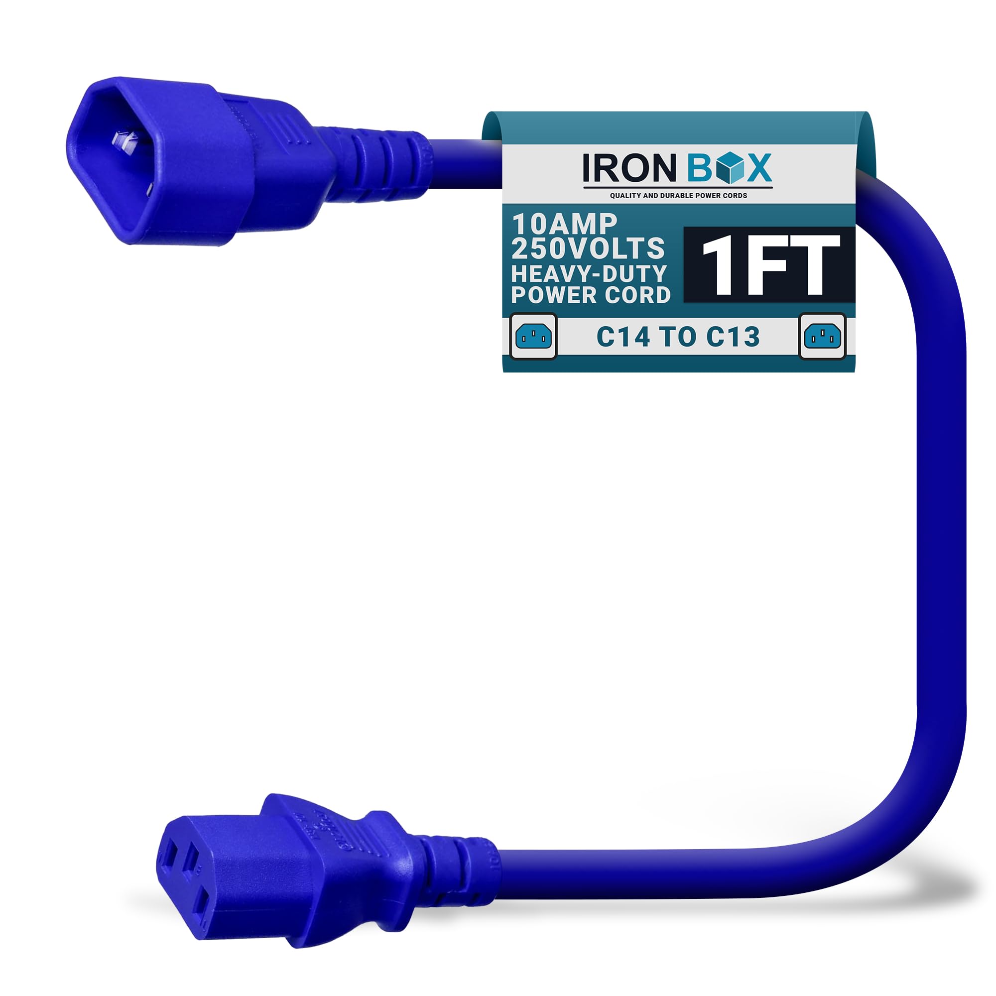 IronBox Electric C14 to C13 Power Cord - 10A/250V, 18/3 AWG SJT - UL Listed IEC Cable & Jumper Cords - Heavy Duty Power Extension Cord for Desktop