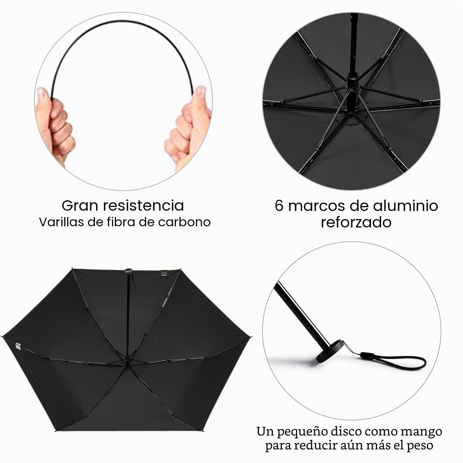 G4Free Paraguas de viaje compacto ultraligero UPF 50+ con protección UV, paraguas de fibra de carbono, súper delgado, pequeño