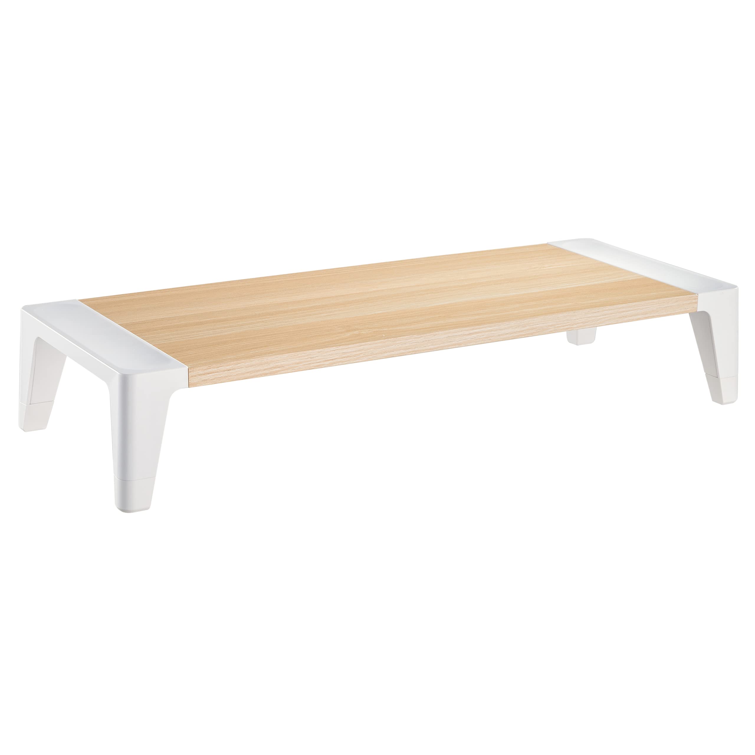 RICOO Supporto monitor scrivania 554 x 215 x 100mm FS0142 Bianco & Colore legno – Rialzo schermo PC