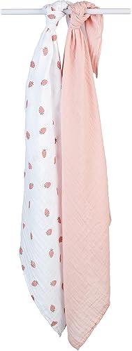 Miniatura 3 de lulujo Juego de manta bohemia de muselina de algodón, paquete de 2 (fresas y zapatillas de ballet)