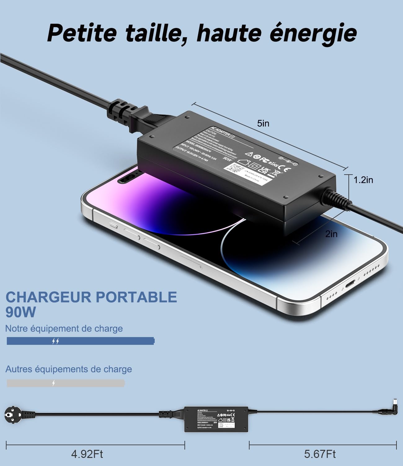 Chargeur Universel 90W pour Lenovo ASUS Dell HP Acer Toshiba Notebook Ultrabook Chromebook avec 15 Embouts
