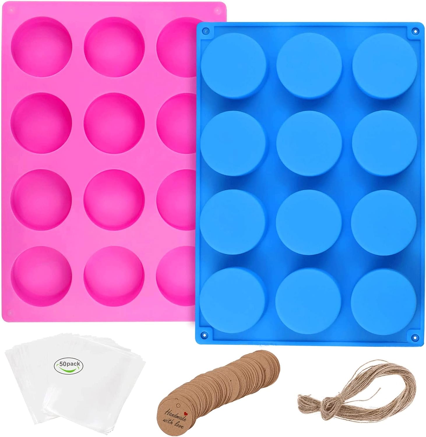 Round Soap Molds,2PCS Silicone Soap Molds for Soap Making 12Cavity Cylinder Silicone