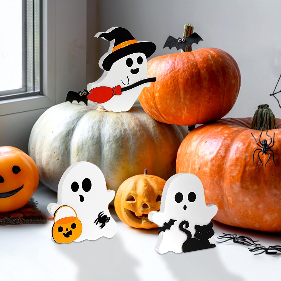 Decoración De Halloween - Fantasmas De Sherpa Iluminados Con Calabaza, Luz LED, Para Interior Y Mesa