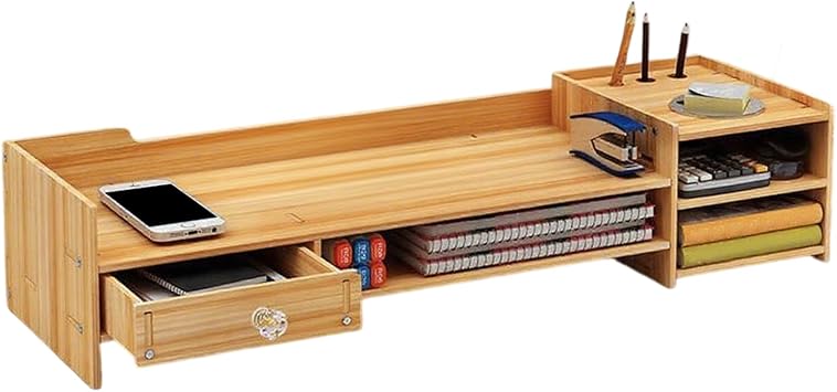 Monitor Stand Riser - Desktop Monitor Stand Wood Shelf Desk Accessories - PC Printer Laptop Keyboard Stationery Storage Organizer Apartment Office Dorm Organization
