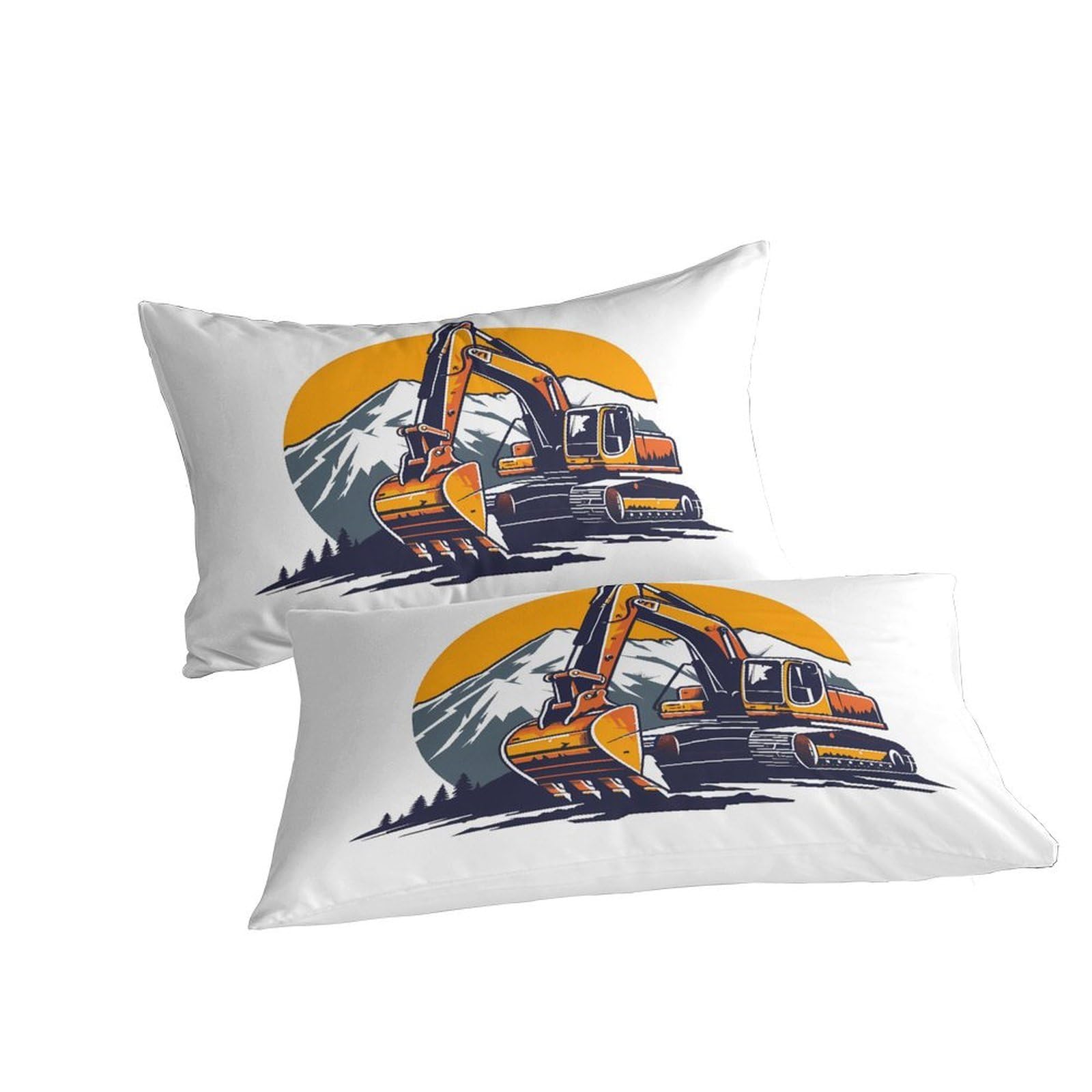 Baggermaschine 3-teiliges Pflegeleichtes Polyester industrielle Illustration Stil Kinderbettwäscheset, 2 Kissenbezug, Unsichtbarer Reißverschluss, Babysicher & Gifffrei King（220x240cm）