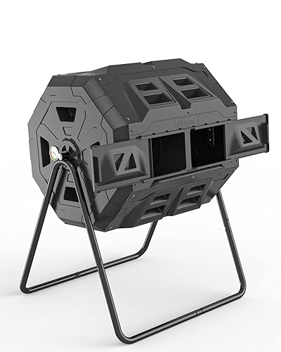 EJWOX 43 Gallon Dual Chamber Tumbling Composter with Integrated Thermometer