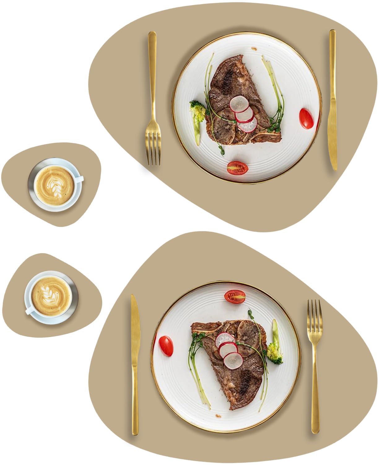 Faux Leather Placemats and Coasters Set of 2, Round Leather for Dinner Table Mats Heat Resistant Non-Slip Washable Insulation Coffee Mats Kitchen Place Mats Nordic Style,Apricot