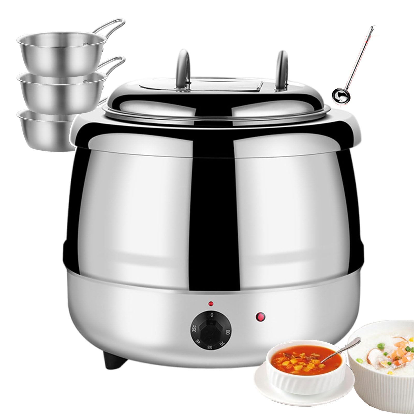 AYCDL Commercial Food Warmers Soup Kettle with 400W Multi-Level Adjustment for Restaurant, Party, Event, Catering, Buffet,Black,White,White
