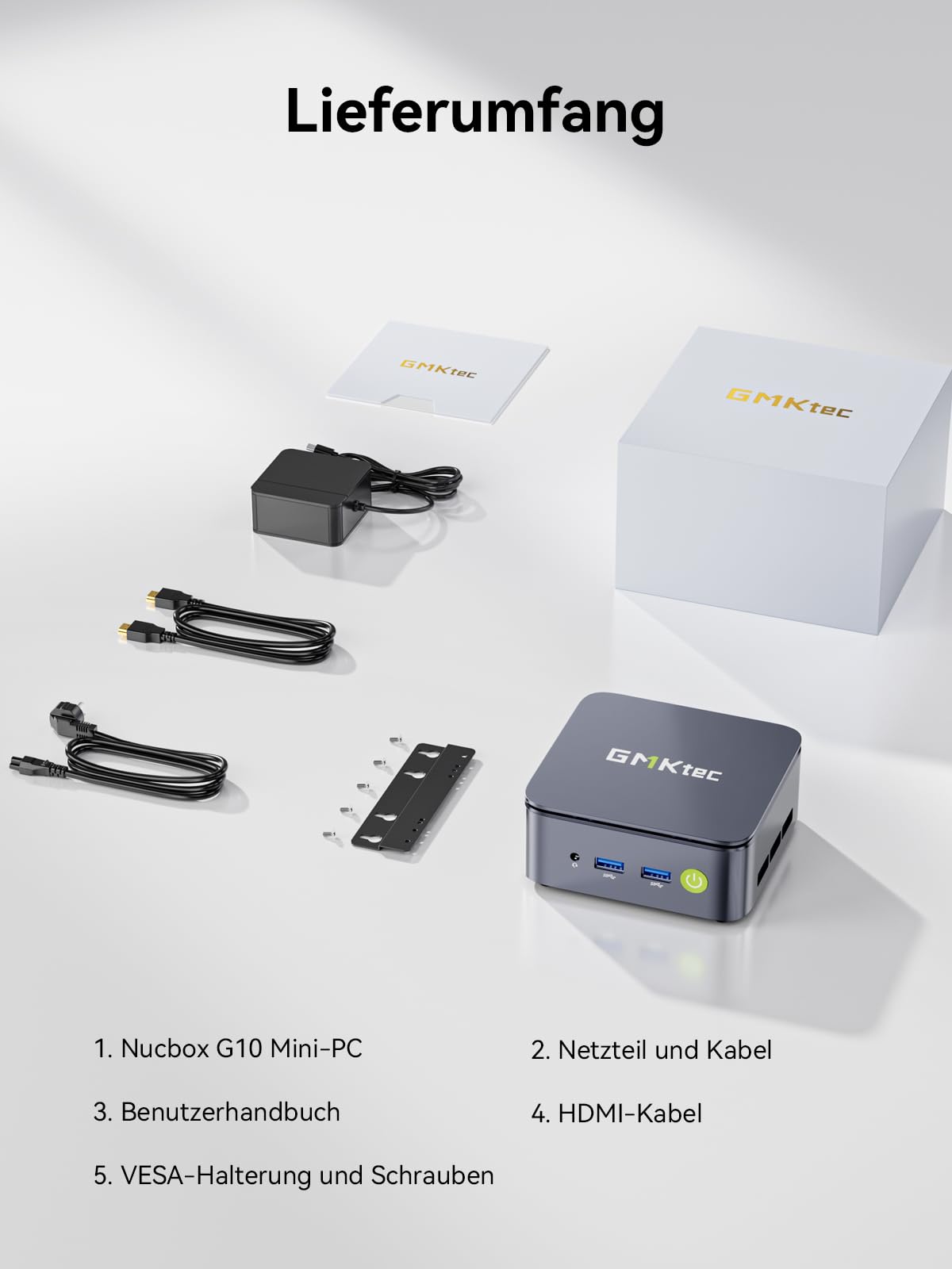 GMKtec (3 Jahren Garantie) 1TB SSD PCIe 3.0x4 AMD Ryzen 5 Mini PC W11 Pro 3500U(übertrifft 4300U/N150/N100/N95 4C/8T 4,50 GHz) 16GB DDR4 RAM, G10 Micro PC,WiFi 5,USB 3.2,USB-C,BT 5.0