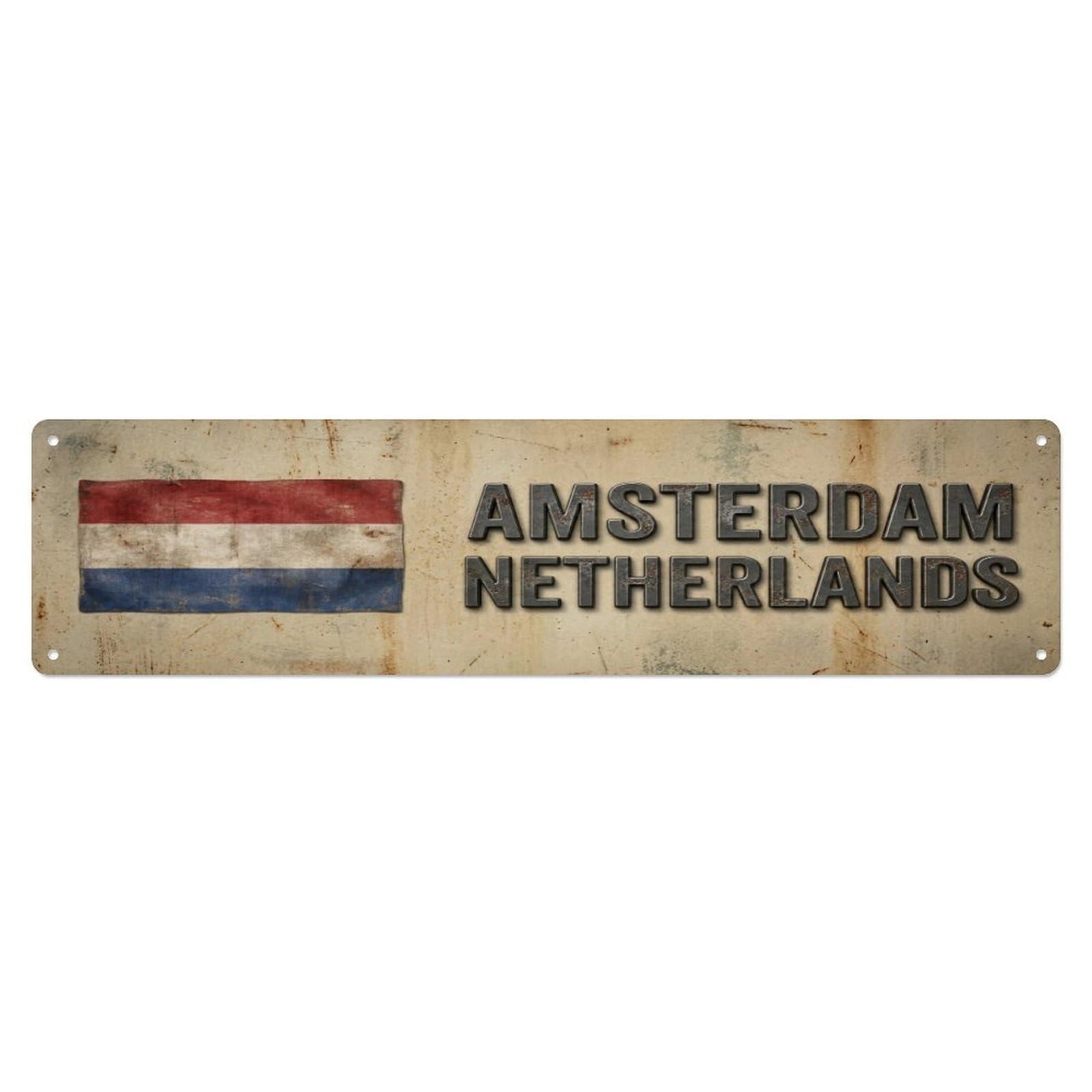 Tgrcjimh Style Metal Tin Sign Vintage Amsterdam Netherlands Flag Decor Rustic Travel