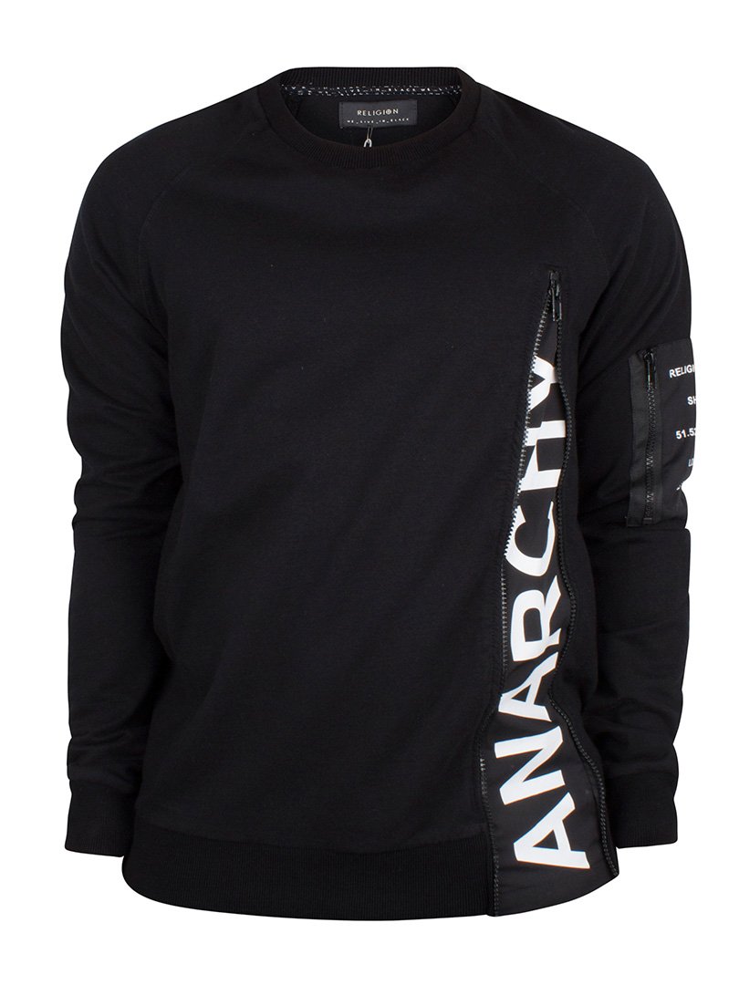 Religion Hombre Anarquía Sudadera Zip, Negro, Medium