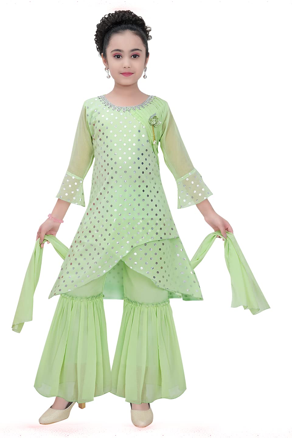 CLOTH ADDAEthnic Indian Girls Kurta Plazzao Dress Set, Thread Sequin Embriodery, Size 3 Years to 16 Years