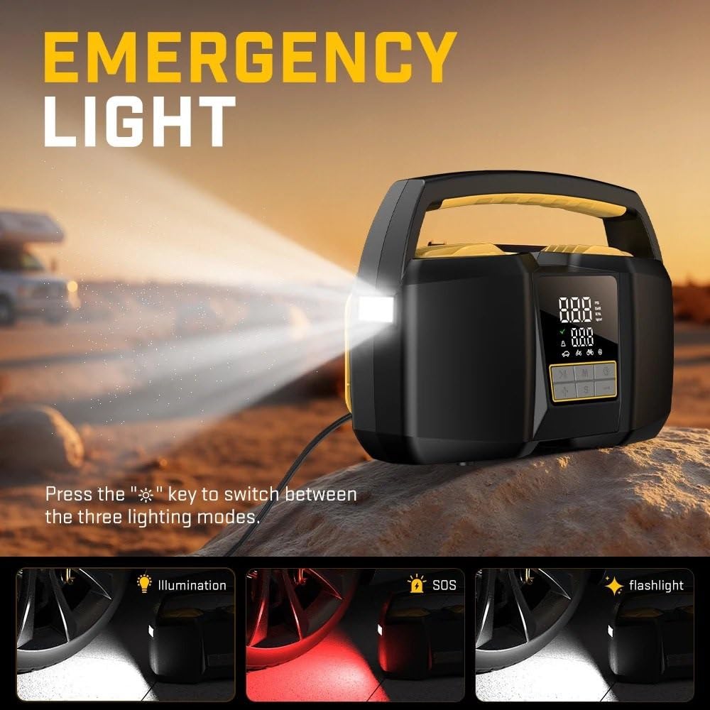 Compressori Portatili Doppio gonfiatore a 25 cilindri 150PSI, accendisigari da 12 V e Luce a LED per Camper/SUV/Pneumatici di Grandi Dimensioni Compressore Portatile