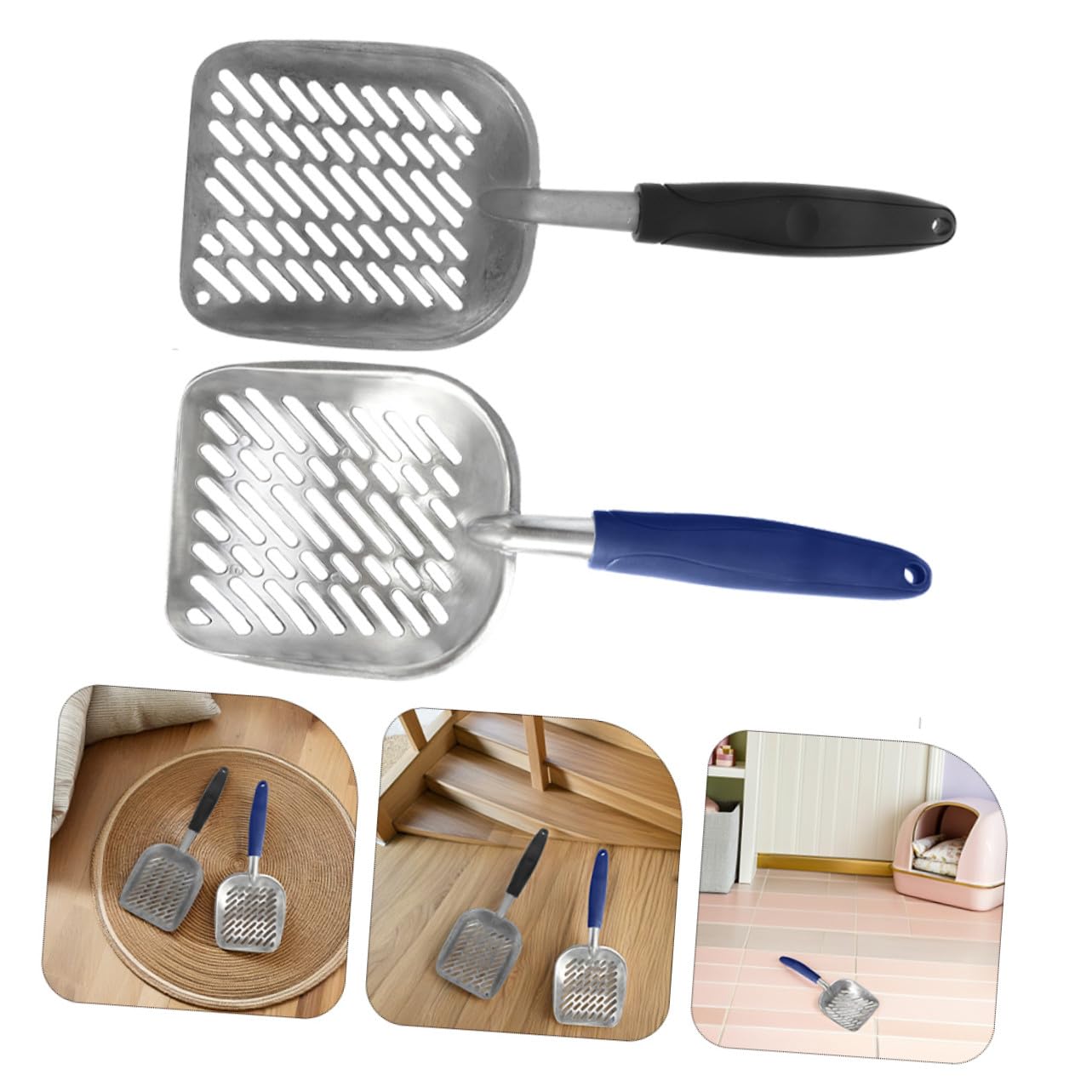 2 Lettiera in con Fori per Filtraggio Ergonomico Resistente in per Pulizia e