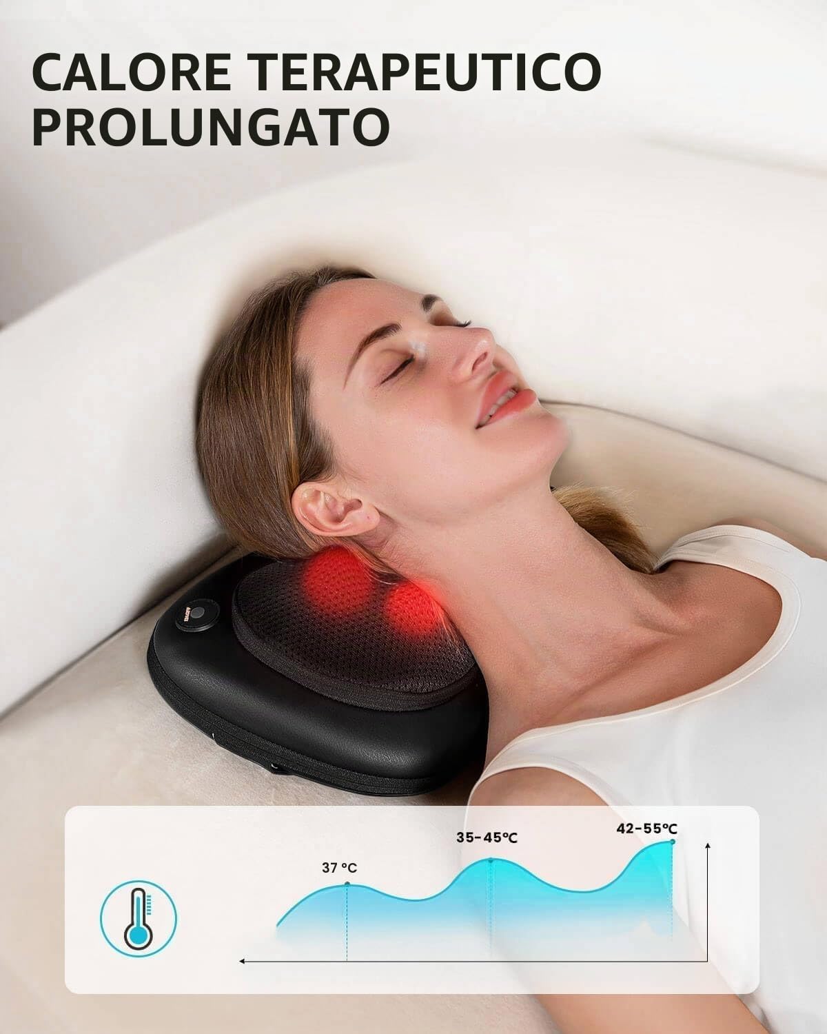 ALLJOY Cuscino Massaggiante Shiatsu, Massaggiatore Schiena Cervicale e Collo Riscaldante, 4 Massaggio Nodi e 3 Modalità, Regalo per Donne/Uomini, Portatile Massaggiatore per Auto da Ufficio a Casa