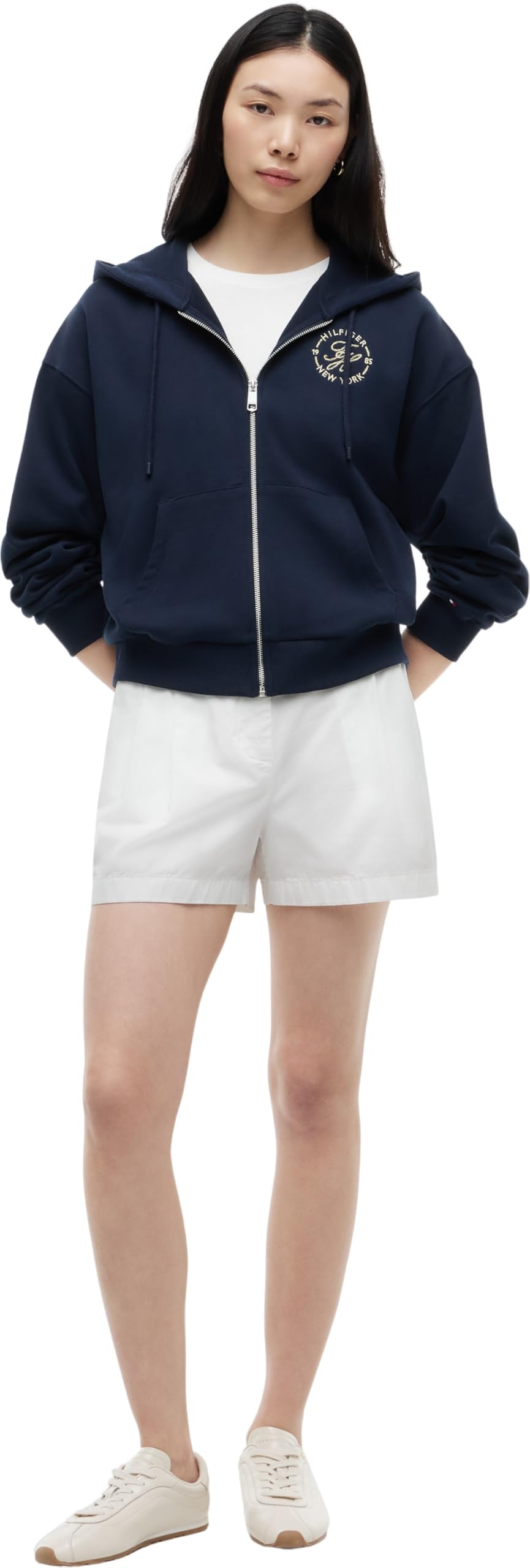 Tommy Hilfiger TH Roundal Zip-up Hoodie Ww0ww50938 Sudadera con Capucha y Cremallera Mujer (Pack de 1)
