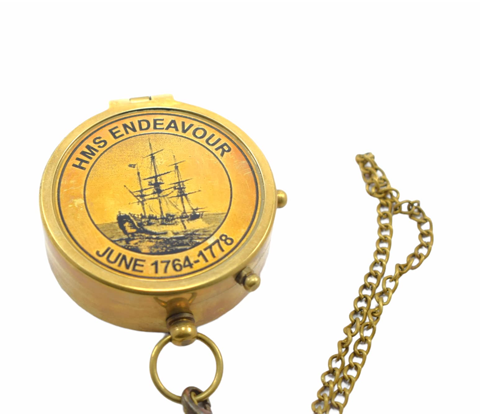 Nautical Hut Brass Pocket Compass, Thoreau Quote Flat Compass, Camping Equipment, Boat Compass for Hiking, Travelling and Gift Key Chain - Antique Style, Brown, S