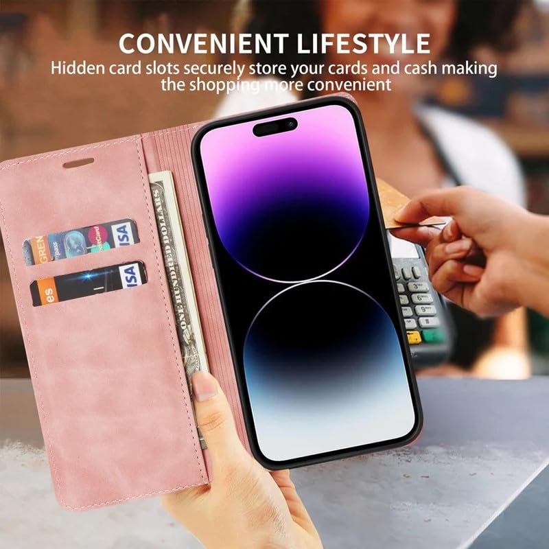 Image of ClickCase for Samsung Galaxy S24 FE 5G Sheepskin Series Faux Leather Wallet Flip Case with Video Stand & Magnetic Closure Lightweight Flip Cover for Samsung Galaxy S24 FE 5G (Pink)