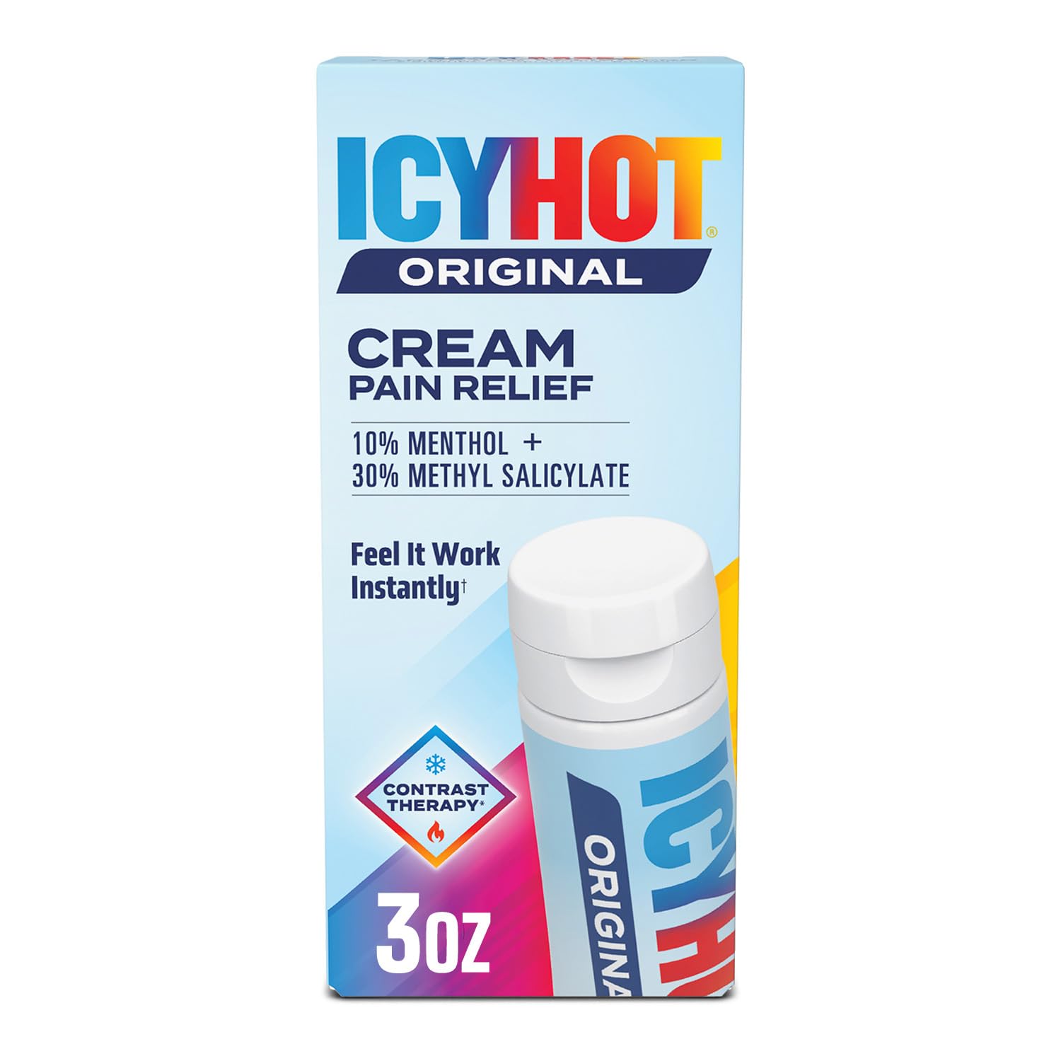 Icy Hot Original Pain Relief Cream, Fast-Acting Pain Relief with Menthol 10% and Methyl Salicylate 30%, Ice and Heat Contrast Therapy for Backaches, Joints, Muscle Strains and Arthritis, 3 oz