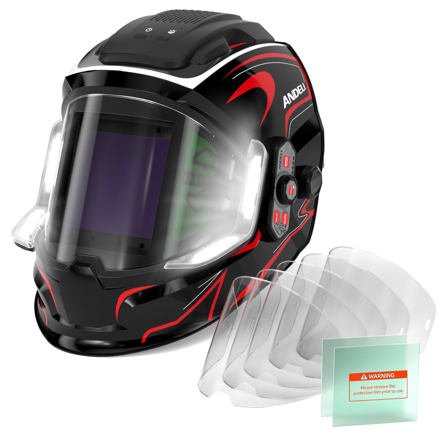 ANDELI Casco de Soldadura True Color 4 LED - Visión Panorámica 180° USB-C, ANDELI 5 Lentes de Cubierta Exterior + 2 Lentes de protección Interior Grande para Casco de Soldadura ANDELI Moner LED Moner