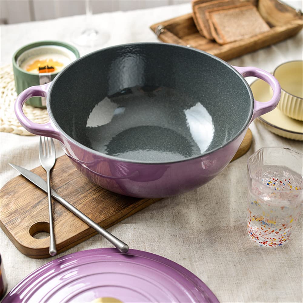 Cacerola Baja De Hierro Fundido Esmaltado con Tapa, Redonda Olla Holandesa, Olla de Hierro Fundido, Cocotte Olla, Cacerola de Inducción