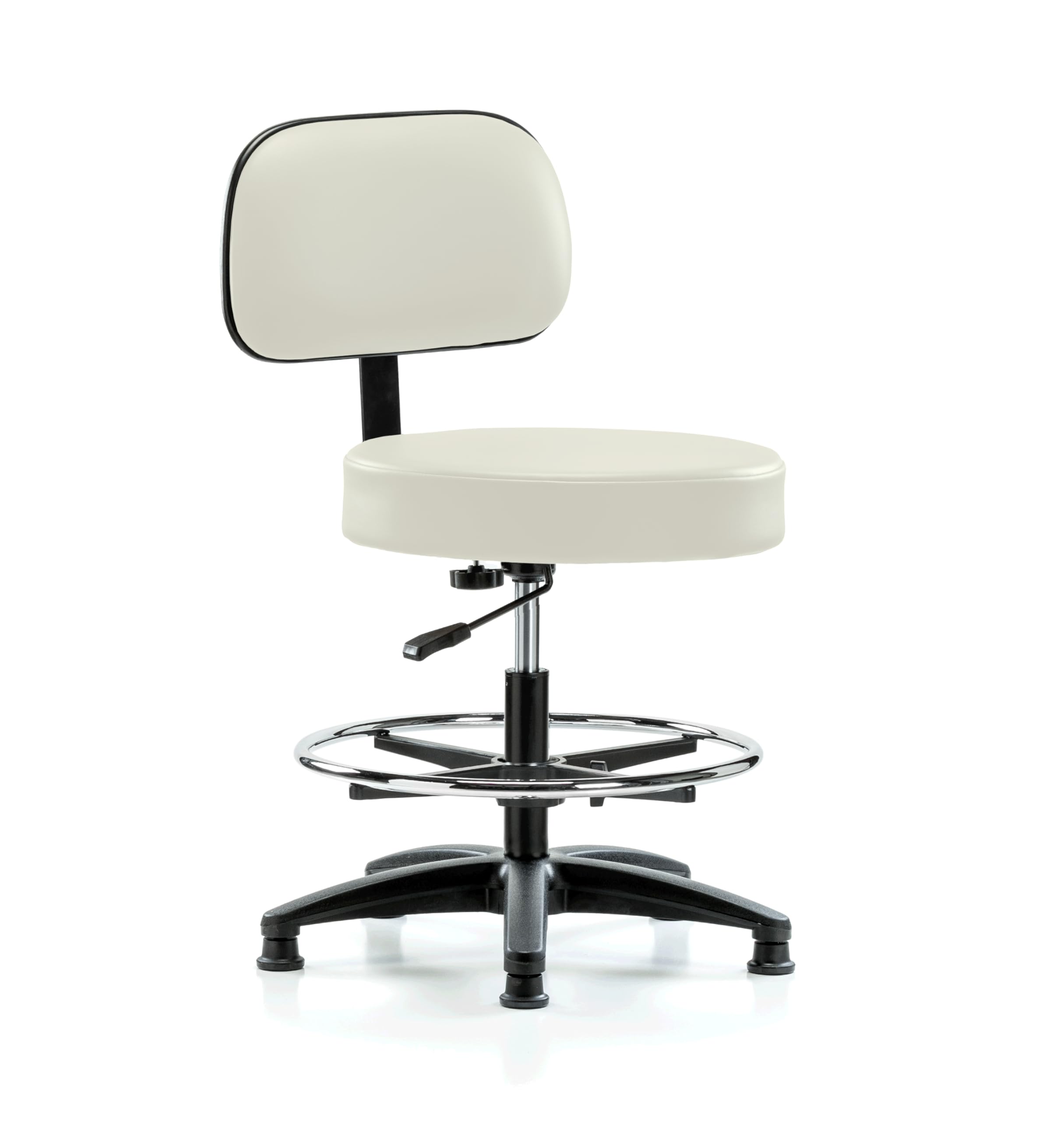 Perch Medical Stool, Back &amp; Foot Ring, Glides, 21"-28.5", Off-White Vinyl