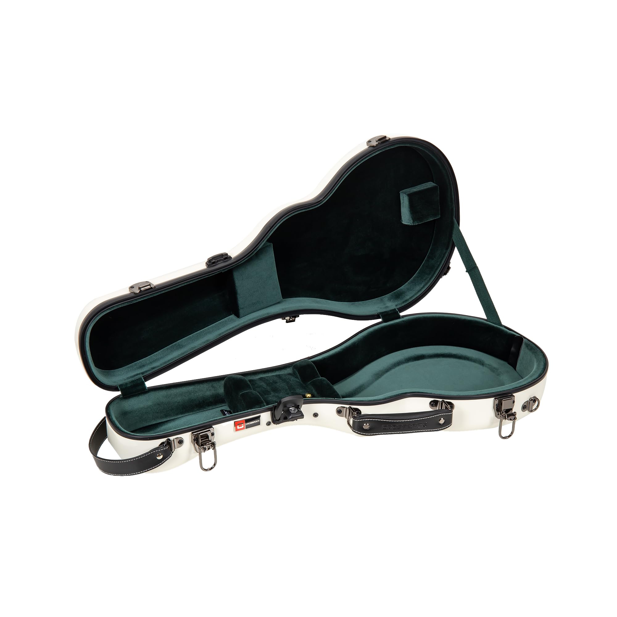 Crossrock Fiberglass Mandolin Case – Contoured for A & F-Style (Universal Fit) | Milky White Gloss, Forest Green Velvet, TSA Lock, Backpack Straps, Accessory Compartment – Sleek Pro Travel Case?