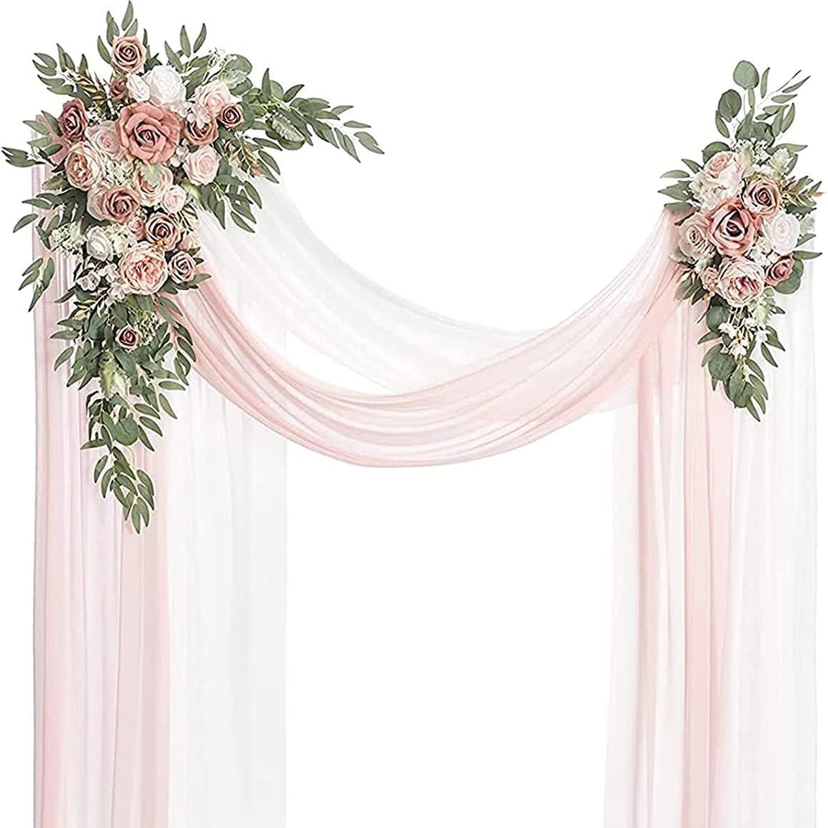 Hochzeitsbogen-Blumen-Set,4 Stück, Künstliche Blumenarrangements mit 2 Drapierten Stoffbögen, Blumengirlande für Hochzeitszeremonie und Empfang Dekoration (gemischt)