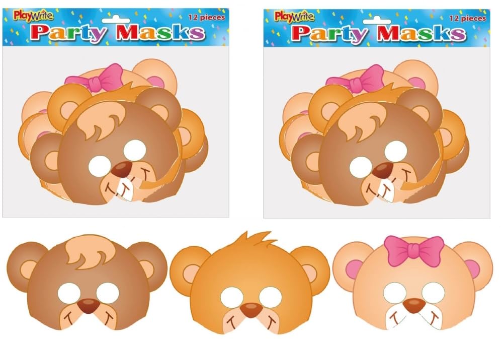 MustBeBonkers Cardboard Face Masks (Teddy Bear, 24)